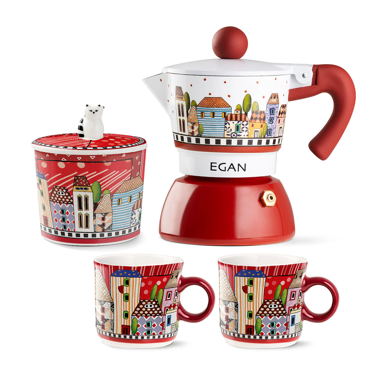 Set Moka 2 Cps + 2 Minimug + Zuccheriera Paese Mio Rosso