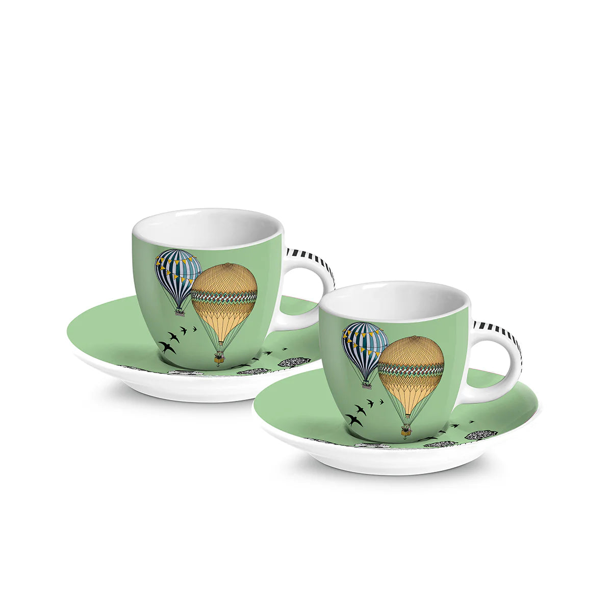 Set 2 Tazze Caffè C/Piattino Giramondo Verde Ml 80