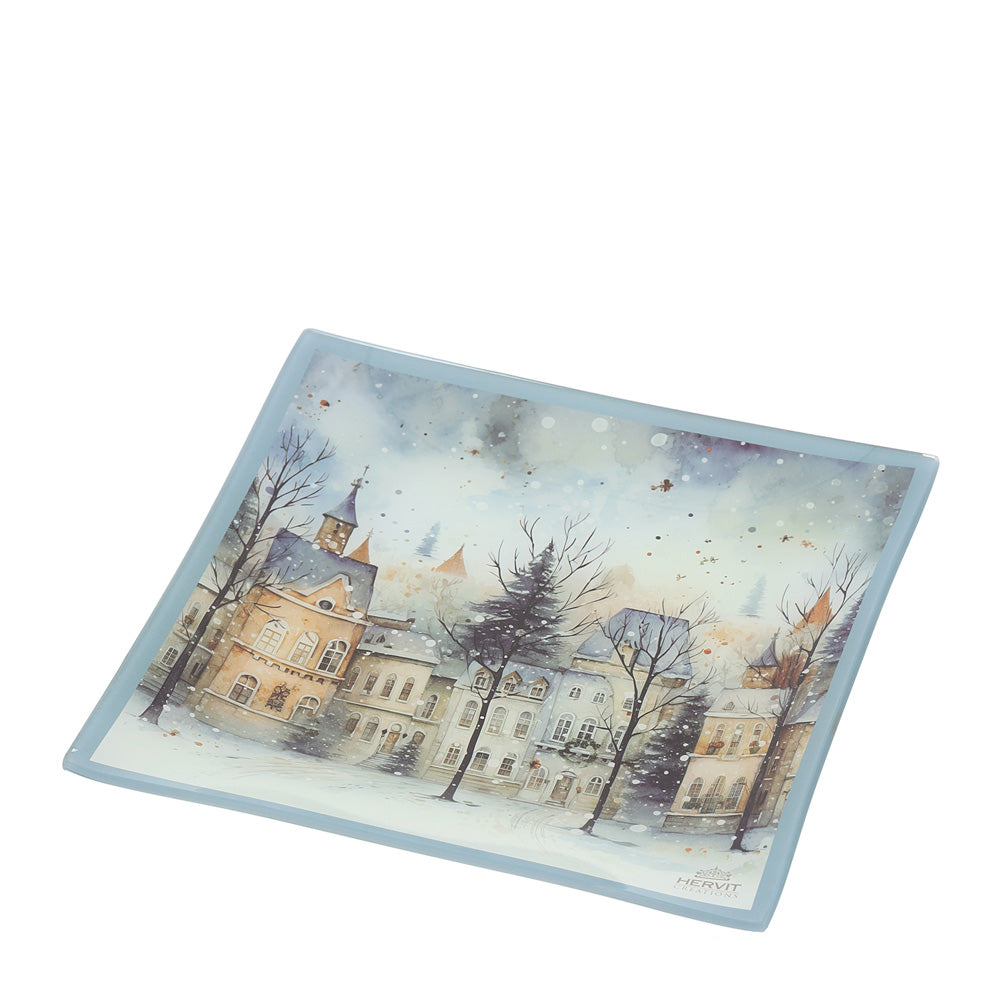 PIATTO VETRO PAESAGGIO X'MAS 20X20CM