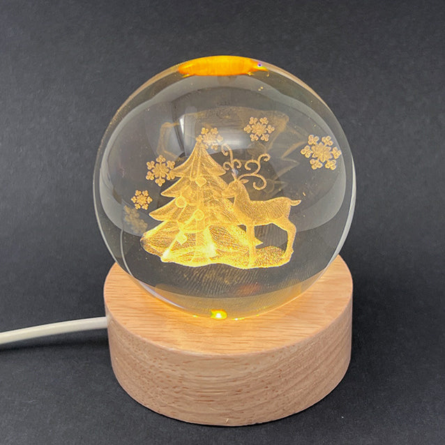 SFERA DI VETRO CON LED E BASE IN LEGNO “ALBERO DI NATALE”