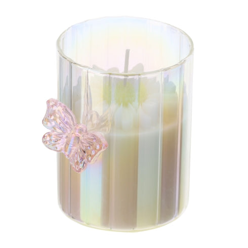 Candela in Vetro Daisy con Farfalla Rosa Profumazione J'adore - Ø7x9cm