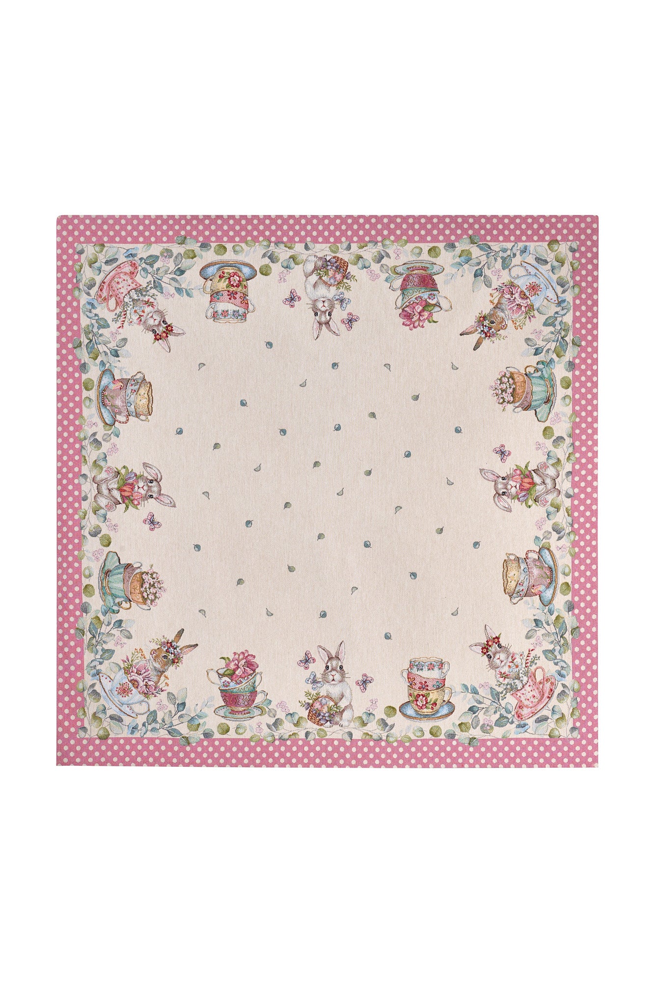 Centro tavola con coniglio su tazzina in jacquard