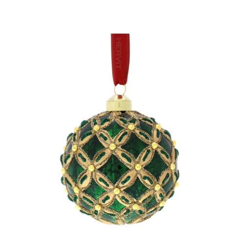 SFERA VERDE IN VETRO SOFFIATO CON DECORO RETE GRANDE