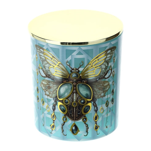 Contenitore Blu in Vetro con Candela Scarabeo Animalgem Profumazione Oud -Ø9xh10cm - 300gr