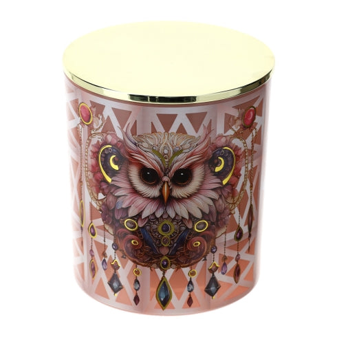 Contenitore Rosa in Vetro con Candela Civetta Animalgem Profumazione Oud -Ø9xh10cm - 300gr