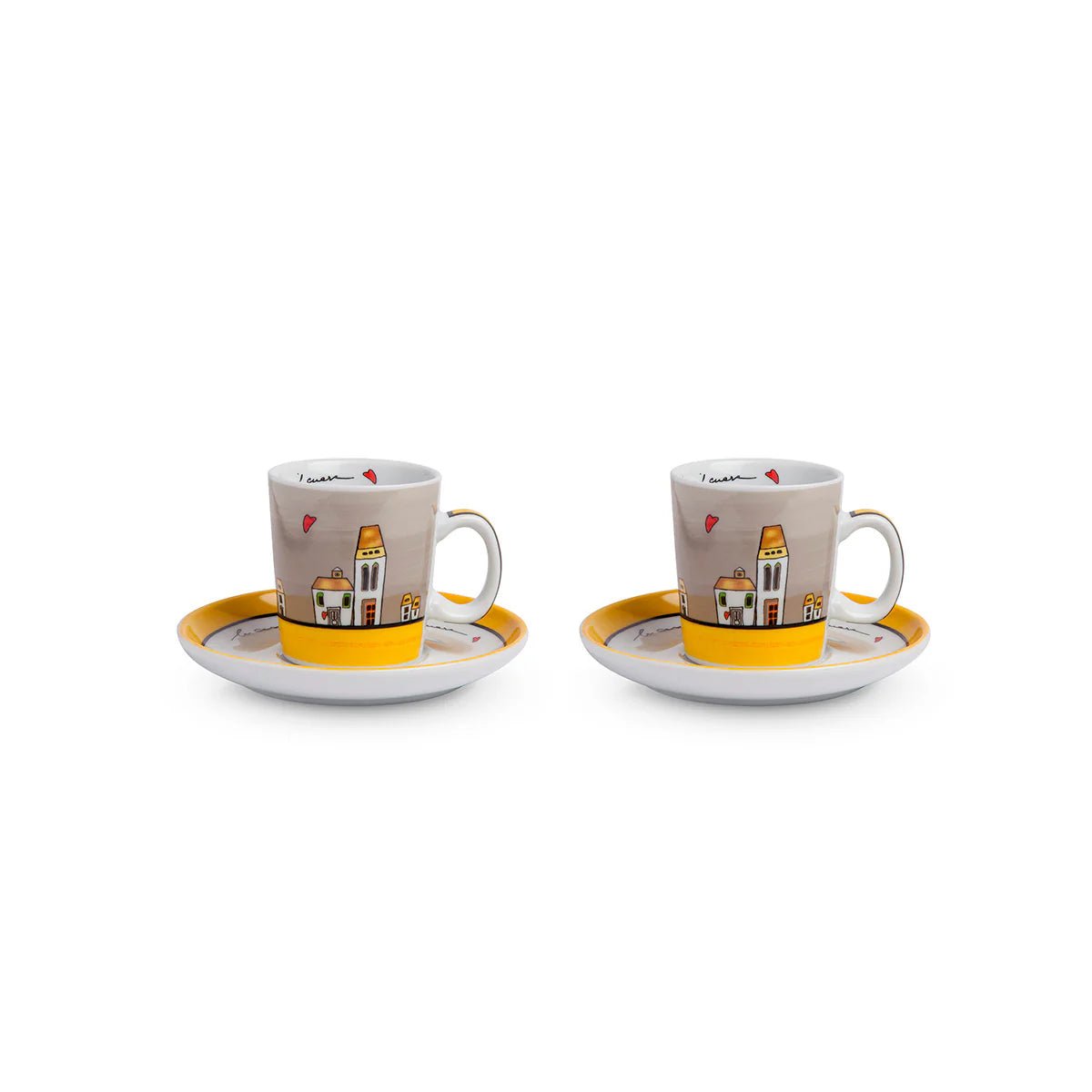 Set 2 Tazze Caffè con piattini Le Casette giallo - lista nozze
