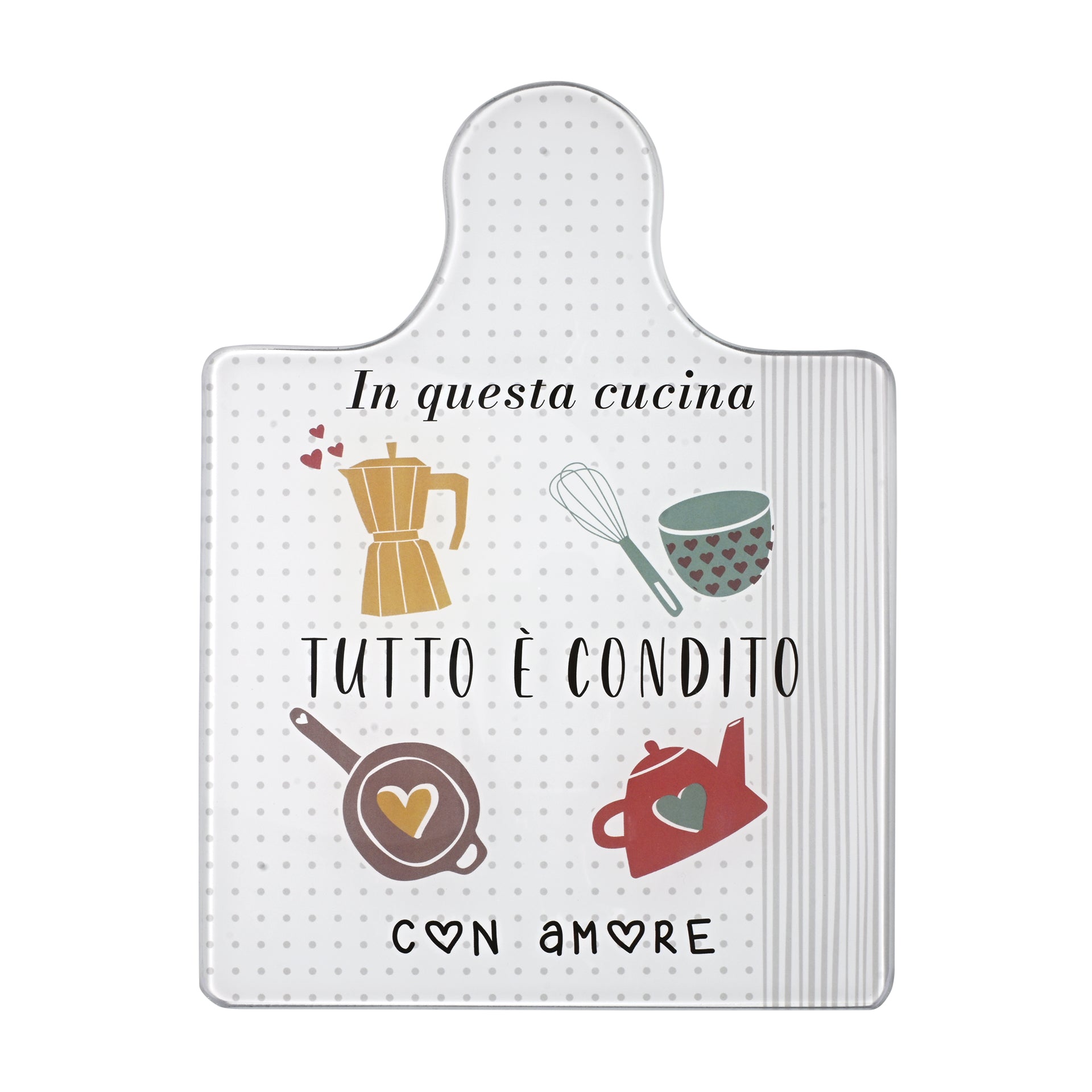 SOTTOPENTOLA O TAGLIERE IN VETRO TEMPERATO  "CONDITO CON AMORE"