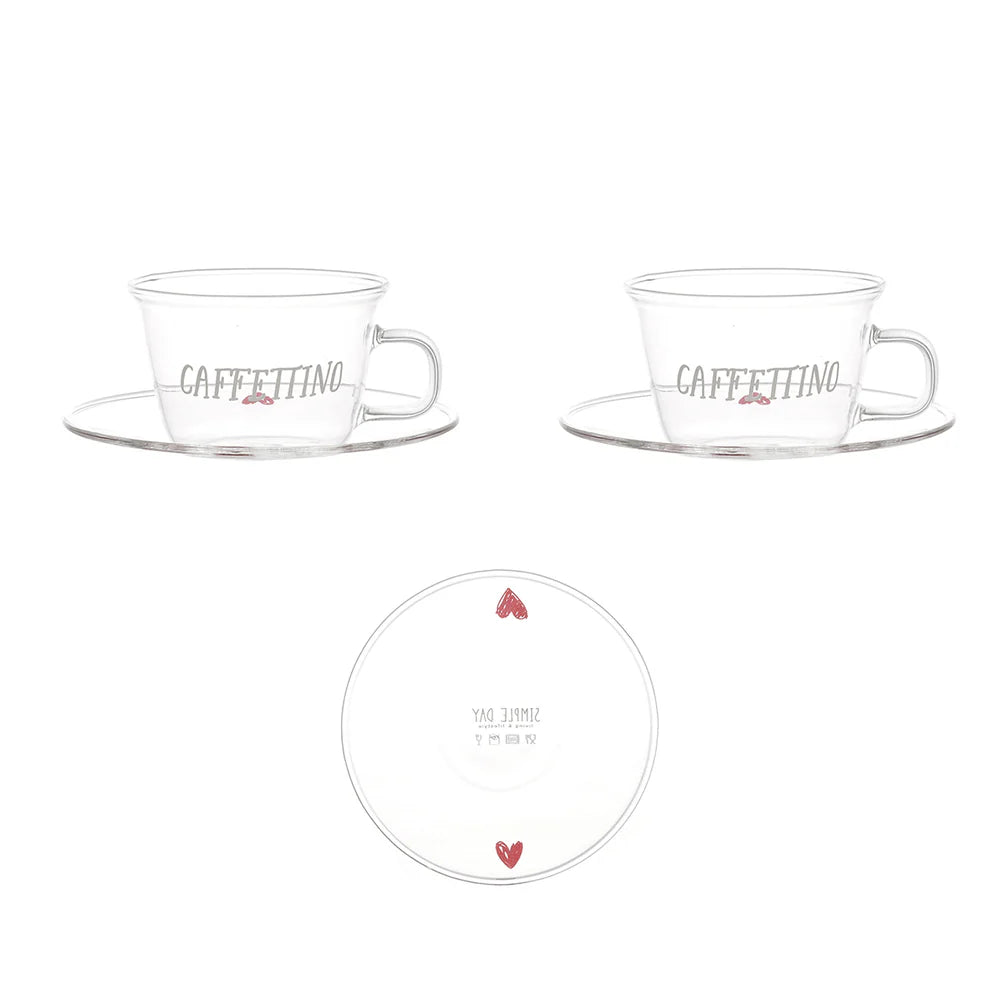 Set 2 tazzine espresso con piattino Caffettino cuori rossi