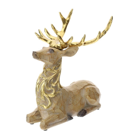 CERVO IN RESINA LEGNO E ORO