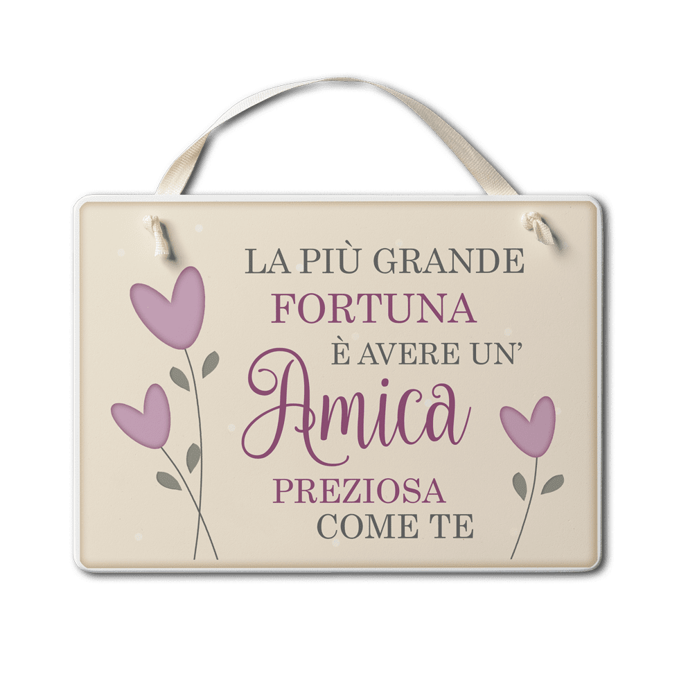 Targa con nastrino Cuori Danzanti – Amica come te