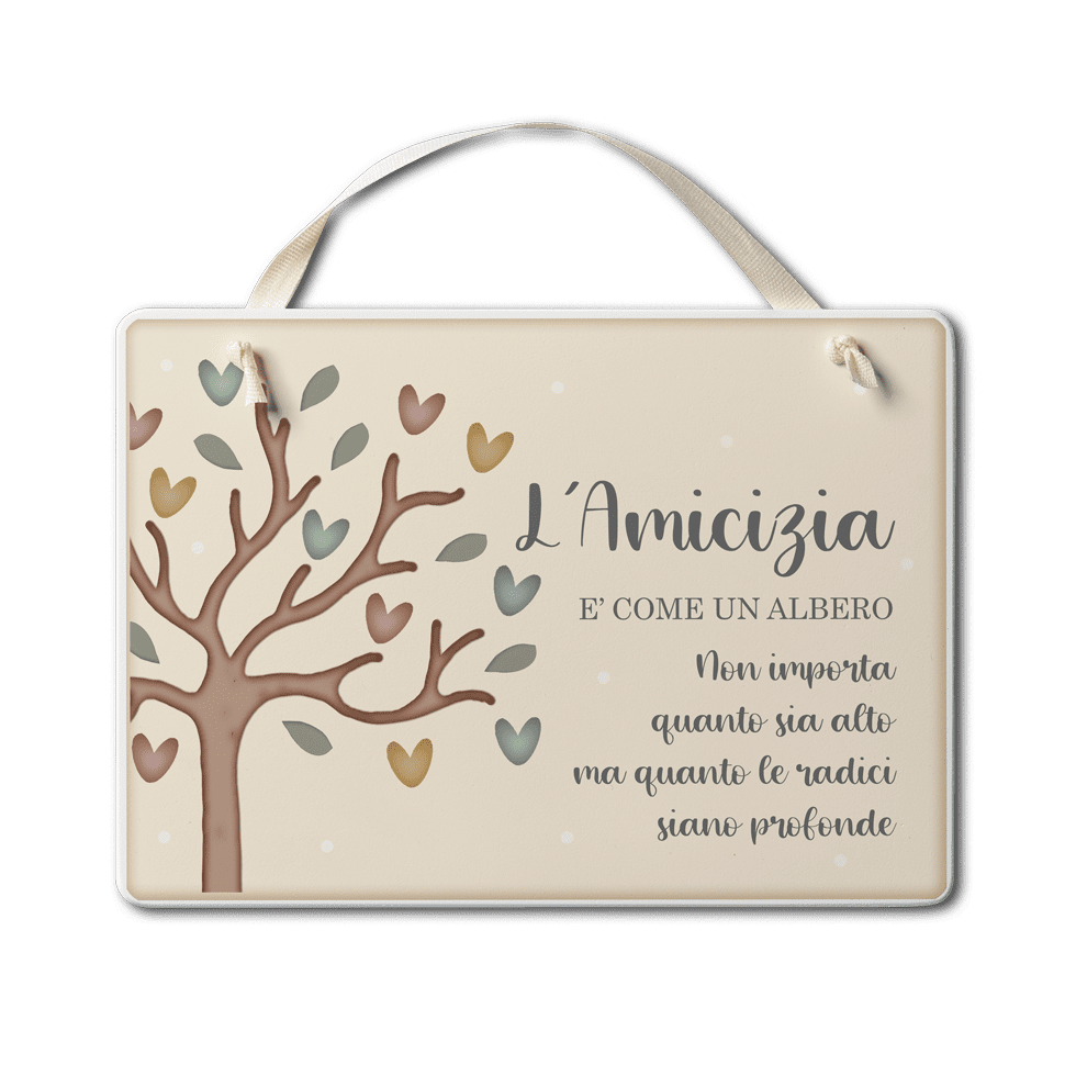 Targa con nastrino Cuori Danzanti – Amicizia come un albero