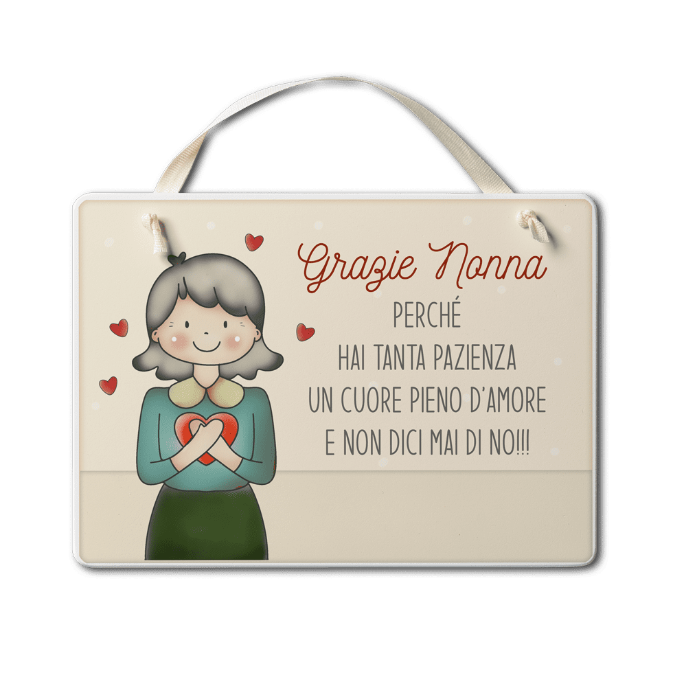 Simpatiche figure - Targa con nastrino Grazie nonna