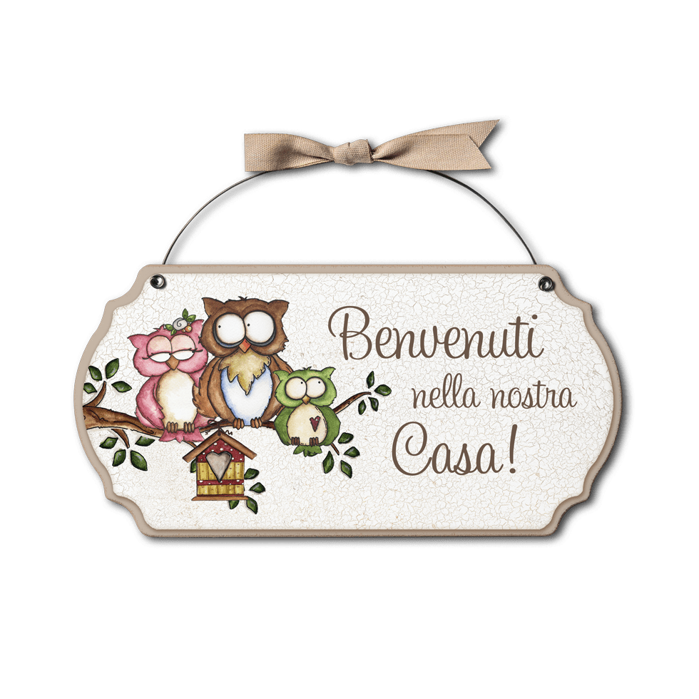 Targa con ferretto Allegri Gufetti – Benvenuti a casa