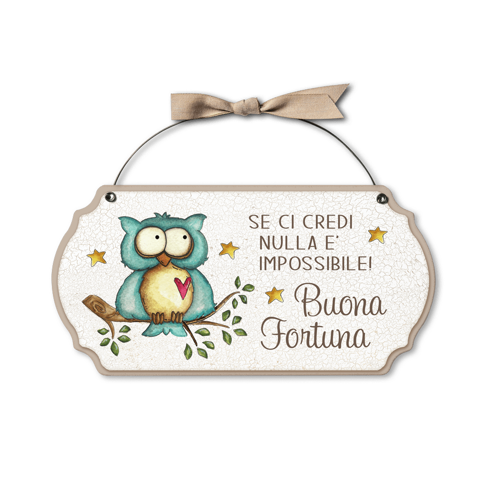 Targa con ferretto Allegri Gufetti – Buona fortuna