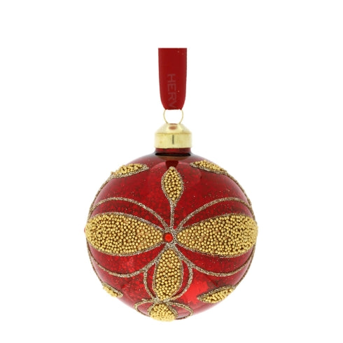 SFERA ROSSA IN VETRO SOFFIATO CON DECORO FLEUR GRANDE