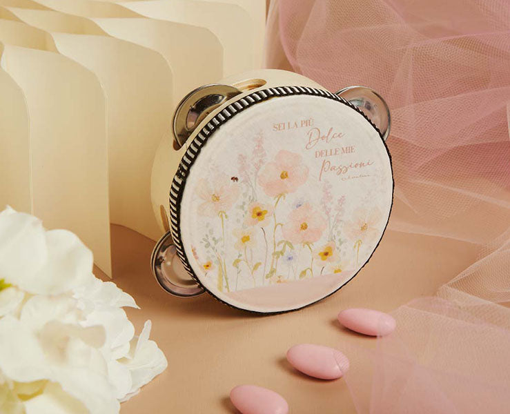 Bomboniera Claraluna Tamburello Decorativo Fiori Rosa