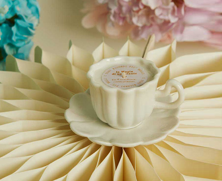 Candela in Tazza con Piattino Bianca