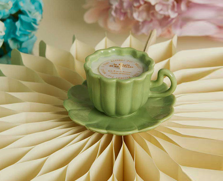 Candela in Tazza con Piattino Verde