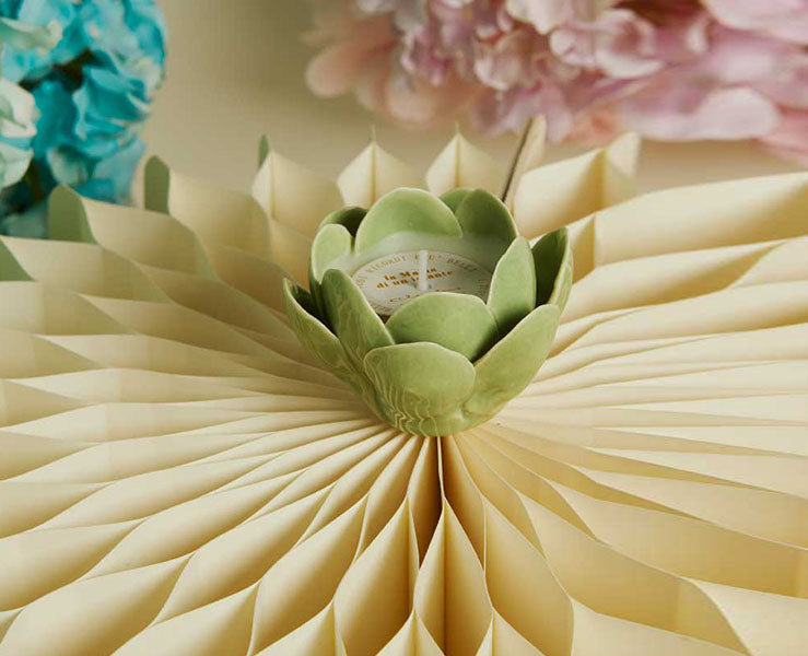 Bomboniera Claraluna 2026 candela ninfea verde