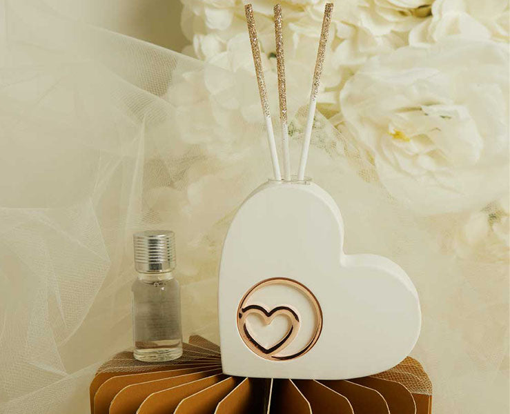 Diffusore Claraluna Cuore Bianco con Applicazione Oro Rosa