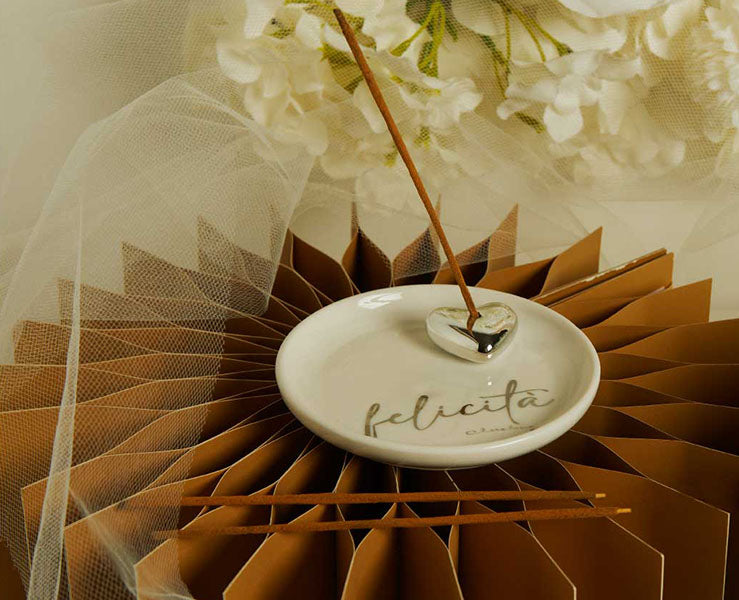 Piattino Porta Incenso Felicità con 3 Bastoncini