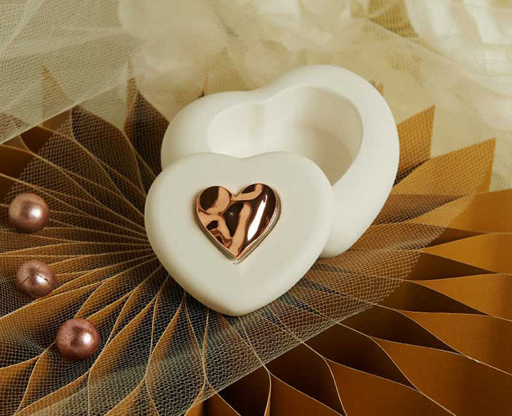 Scatolina Cuore Claraluna con Applicazione Oro Rosa e candela all'interno