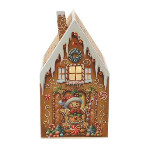 LAMPADA LED CASETTA IN CARTA GINGERBREAD CAPPELLO ROSSO