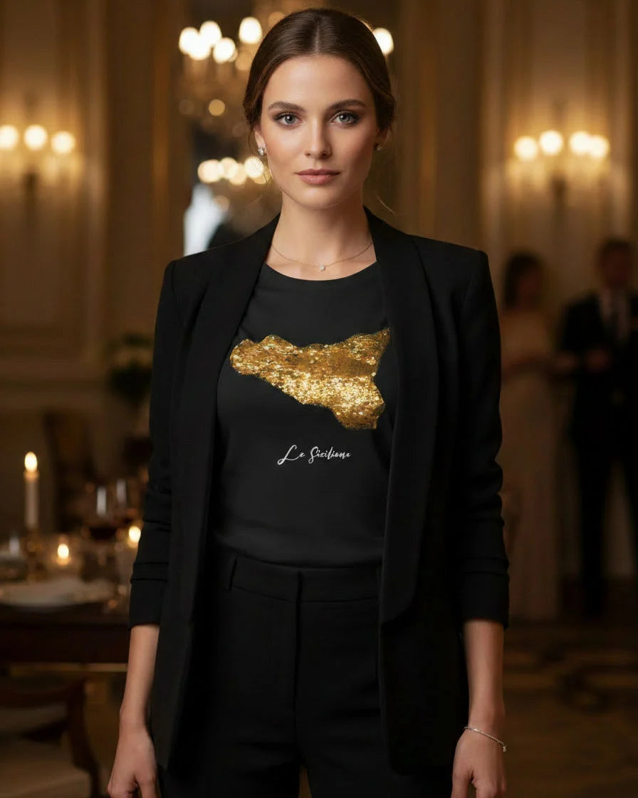 T-shirt “Paillettes Island” gold