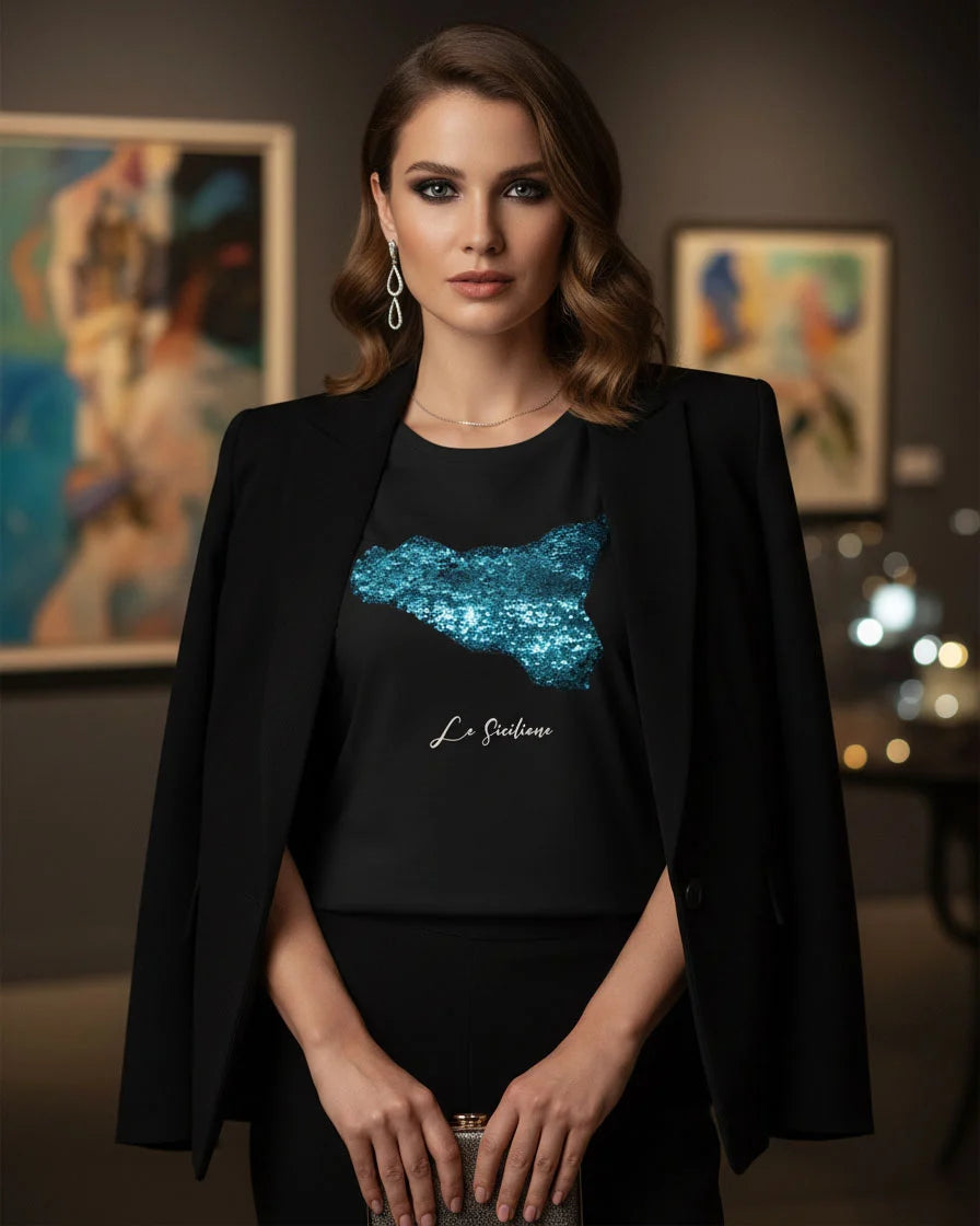 T-shirt “Paillettes Island” turchese