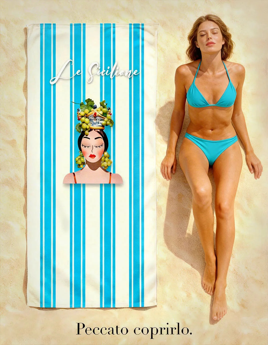 Telo mare con strisce “Regina con uva bianca”