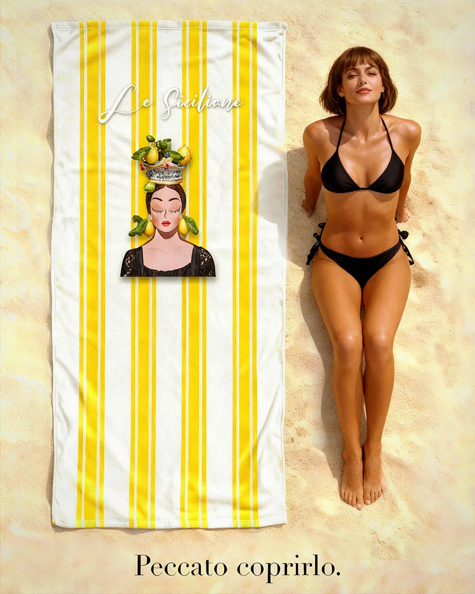 Telo mare con strisce “Regina con limoni”