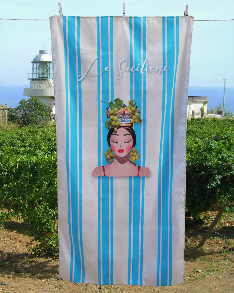 Telo mare con strisce “Regina con uva bianca”
