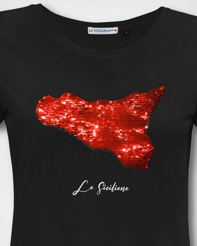 T-shirt “Paillettes Island” rossa