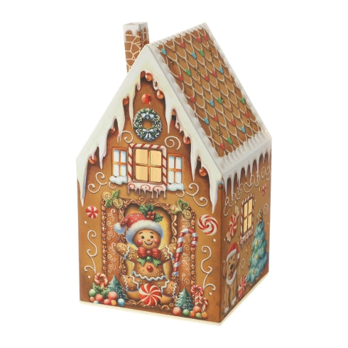 LAMPADA LED CASETTA IN CARTA GINGERBREAD CAPPELLO ROSSO