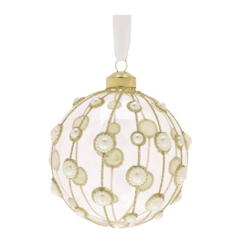 SFERA IN VETRO SOFFIATO DECORATA POIS PERLE E ORO