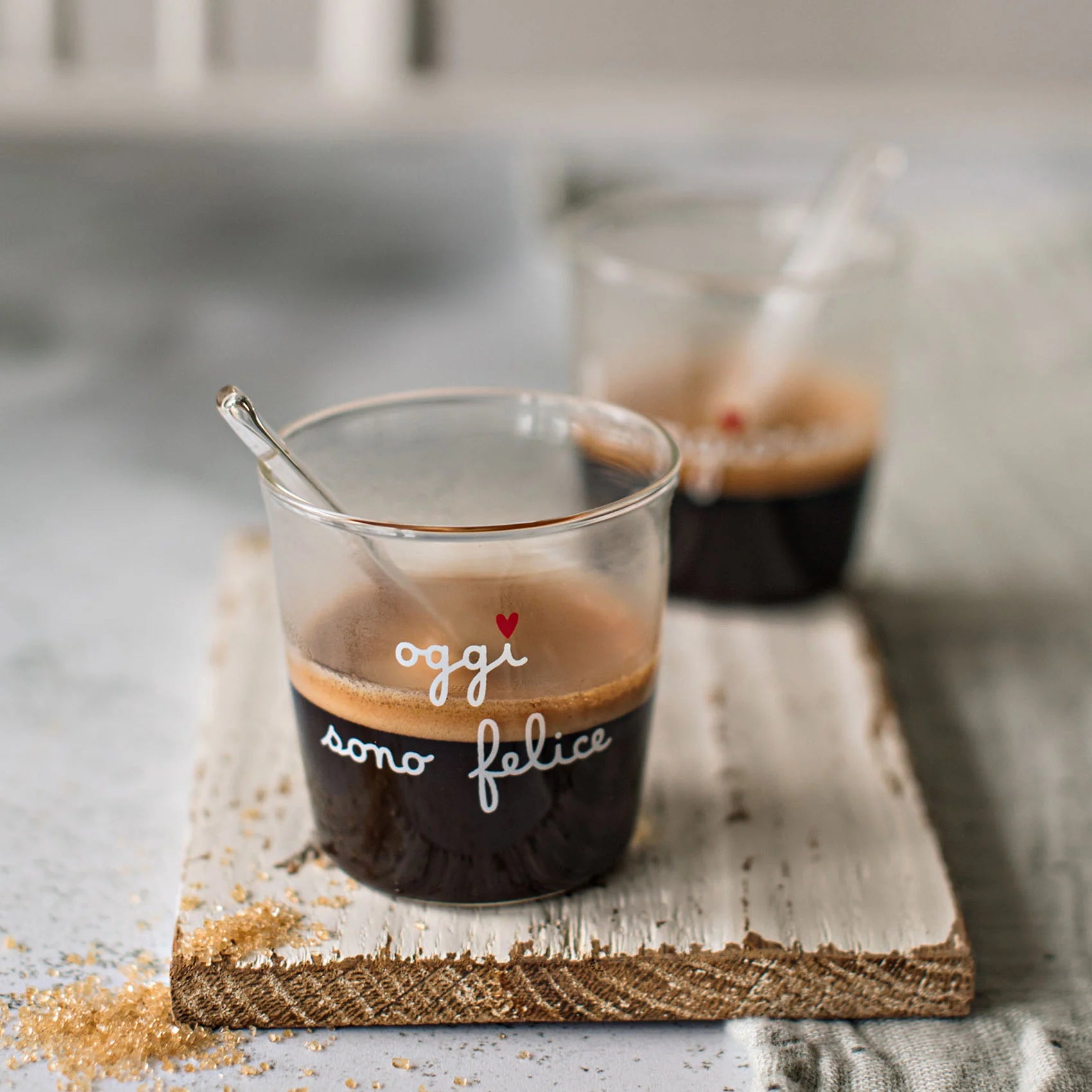 Set 4 bicchierini espresso Oggi sono felice in bianco
