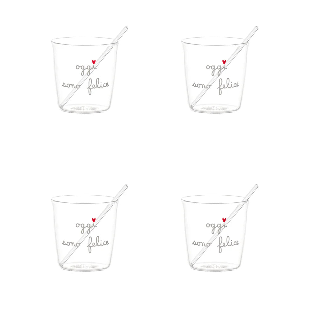 Set 4 bicchierini espresso Oggi sono felice in bianco