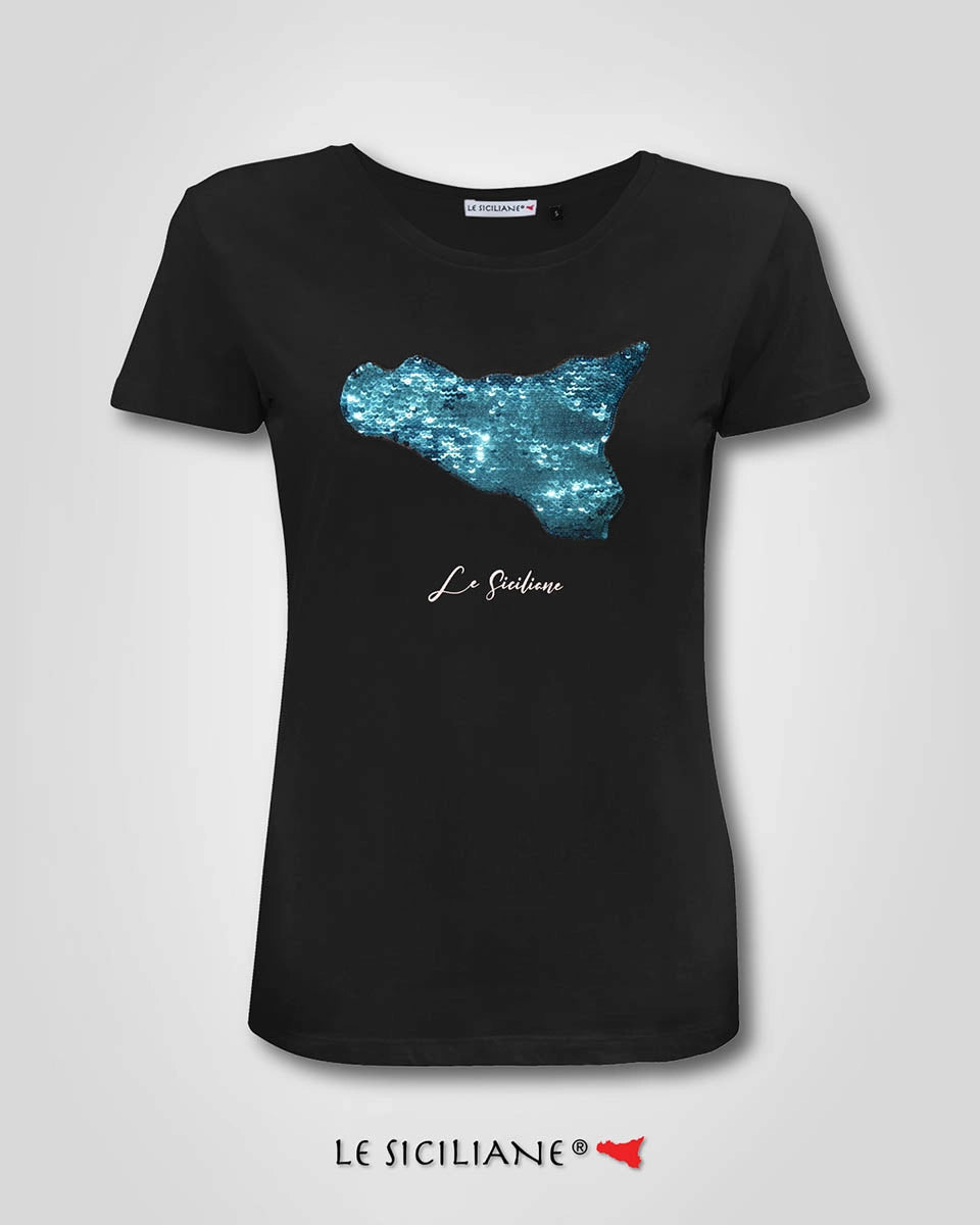 T-shirt “Paillettes Island” turchese