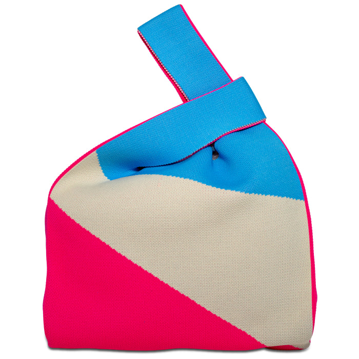 Borsa a nodo lavorata a maglia. Decorazione fasce colorate.
