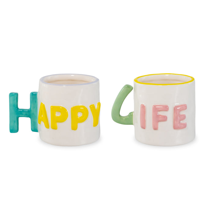 Set 2 tazzine caffè in stoneware Happy life