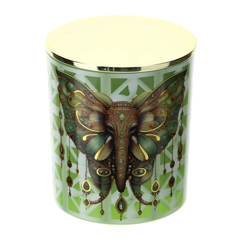 Contenitore Verde in Vetro con Candela Elefante Animalgem Profumazione Oud -Ø9xh10cm - 300gr